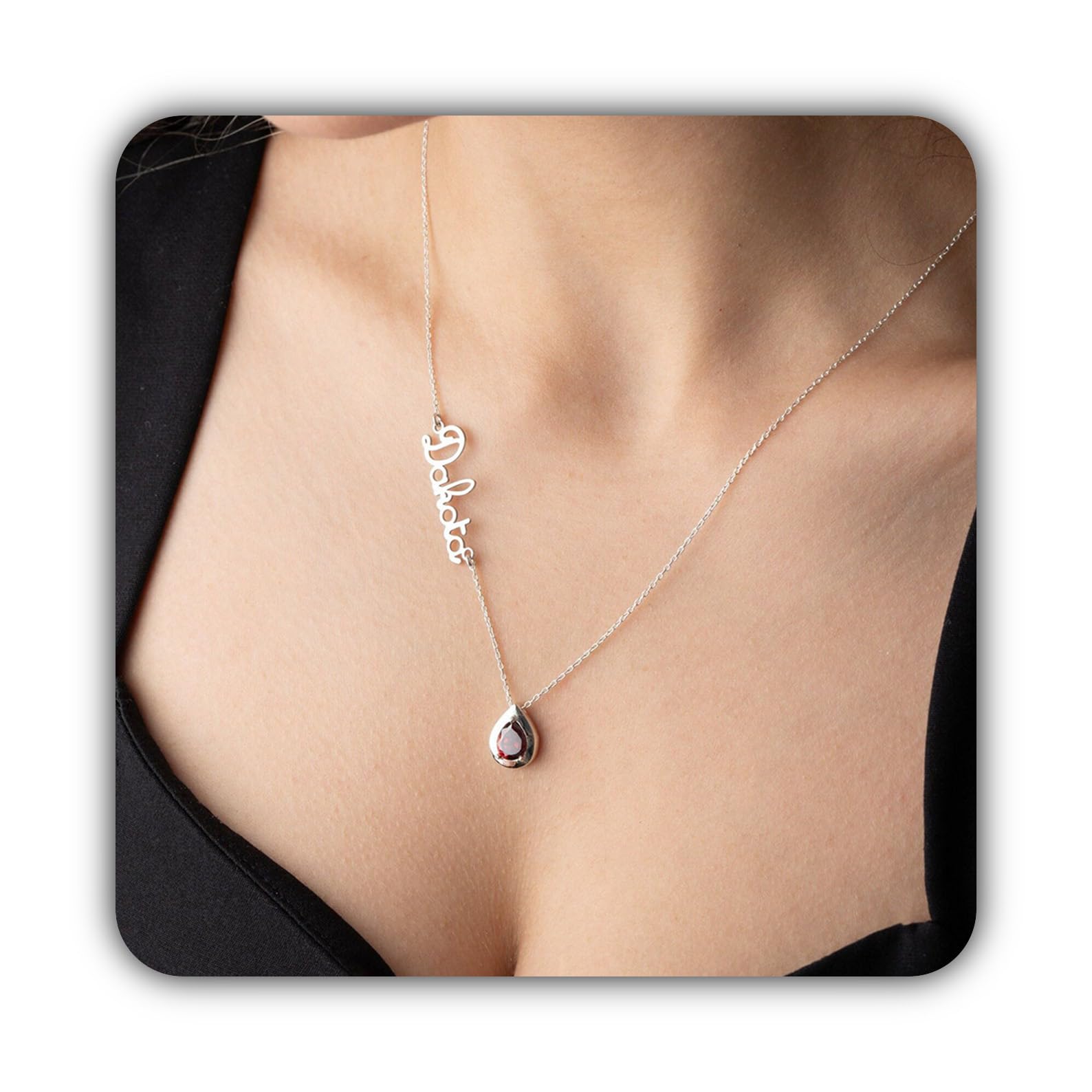 Delicato oro nome e collana con pietra portafortuna personalizzato con nome Festa della Mamma Natale anniversario compleanno