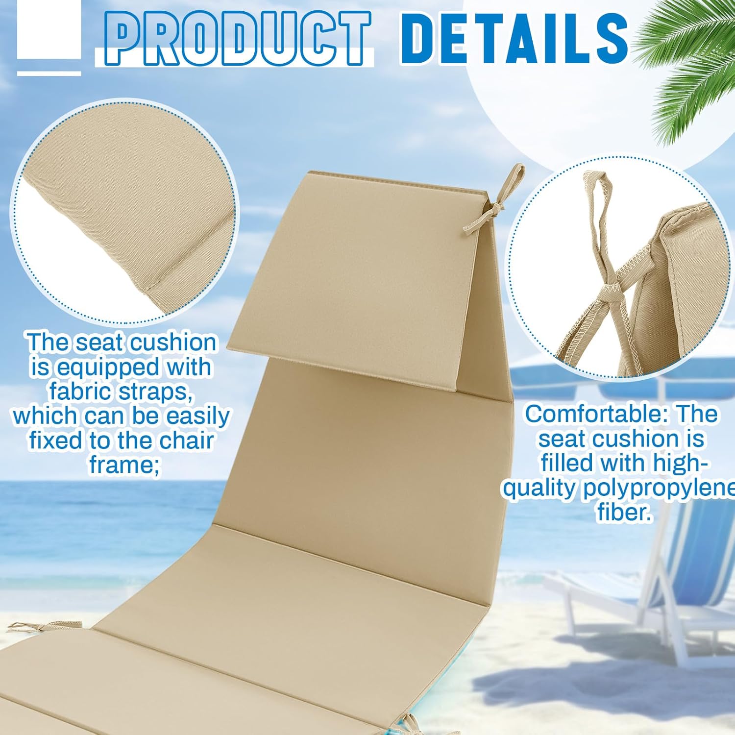 Duraaamo Set of 4 Outdoor Hanging Lounge Chair Cushion Replacement Cushion Cover and Umbrella Fabric, Patio Pads for Curved Chaise Hammock Floating Porch Swing, Waterproof&Humidity(Beige)