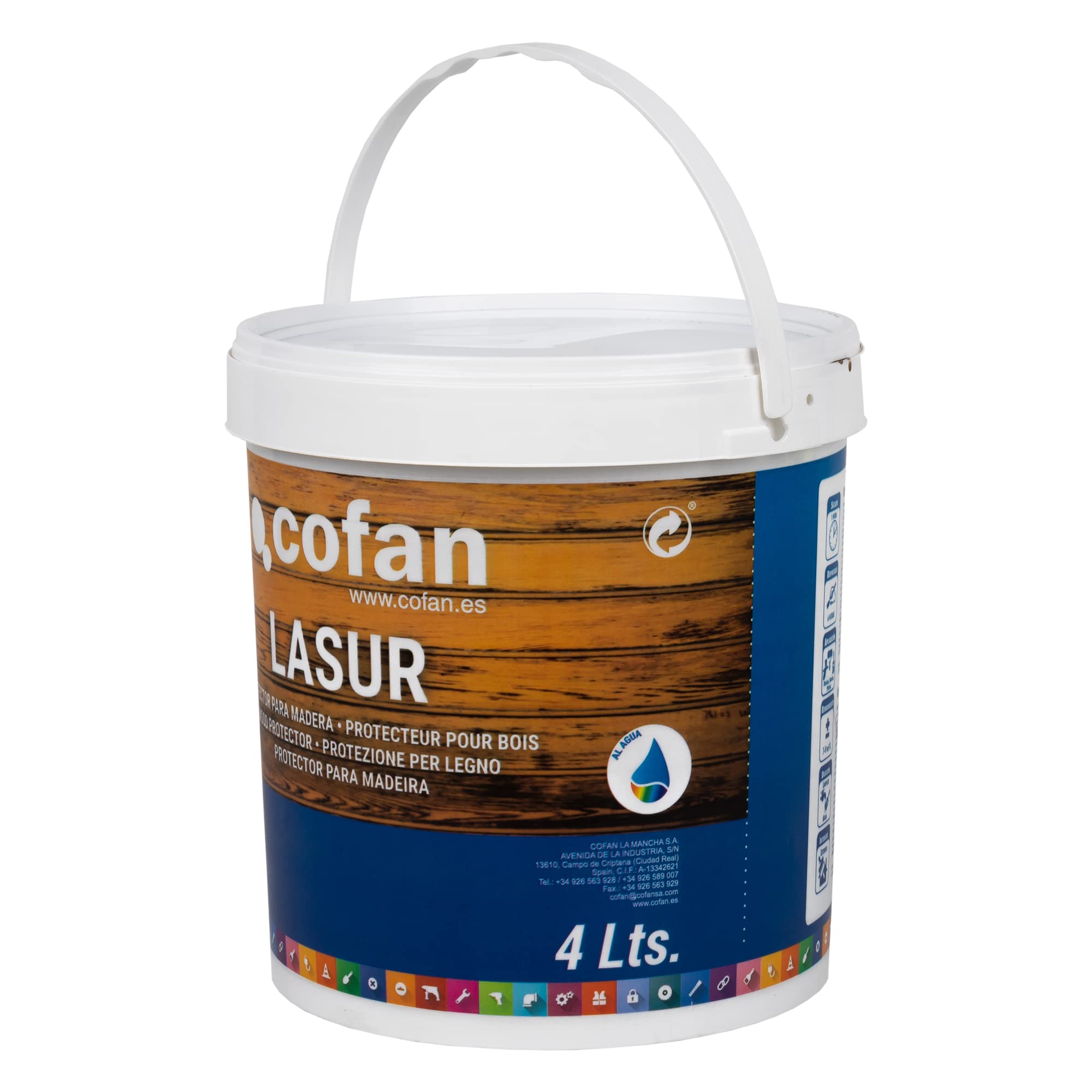 Cofan Lasur Protector al Agua para Madera | Color Nogal con acabado Mate | Bote de 4 litros