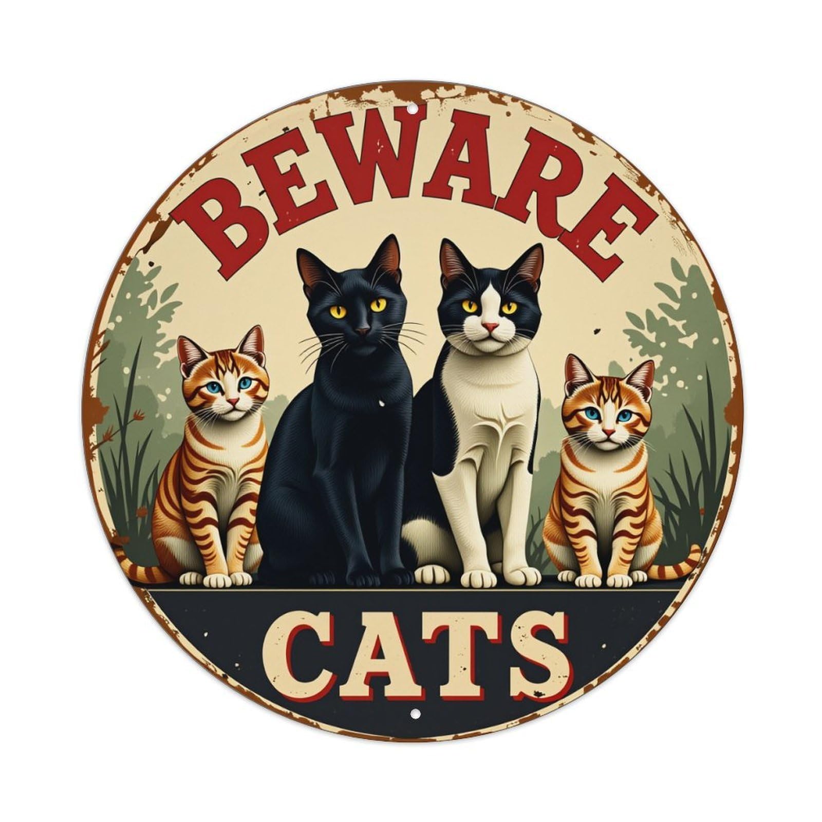 Beware Cats Sign With Four Cats Pattern Metal Tin Sign Plaque