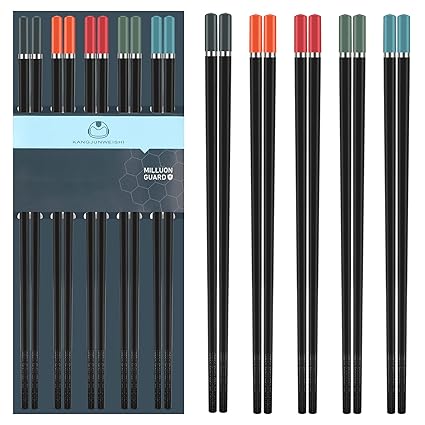 5 Pairs Fiberglass Chopsticks-Reusable Chopsticks Dishwasher Safe, 9.57 inch/24.3cm Matte Non-Slip Family/ Hotel/ Restaurant Japanese Chop Sticks, Chinese Gift Set Chop Sticks, Multicolor