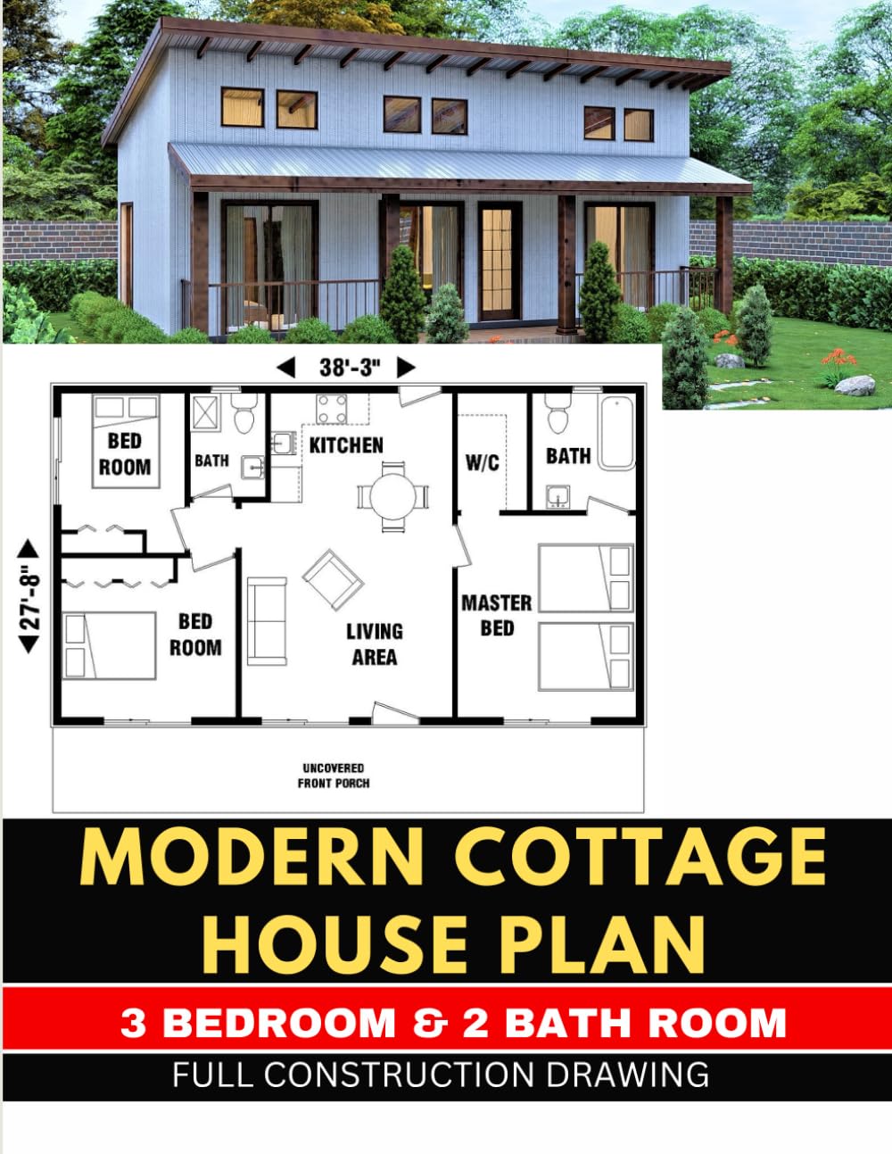 Modern Cottage House plan 3 Bedroom & 2 bath room: Full Construction Drawing Paperback – May 15, 2022