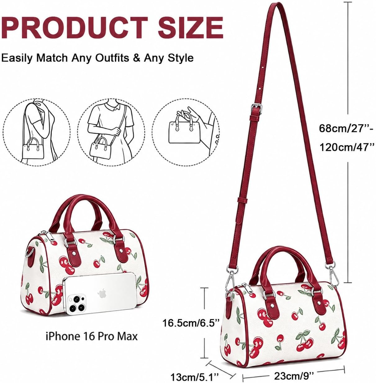 Sunwel Fashion Cute Small Crossbody Bag with Fruit Prints Boston Bag for Women Girls