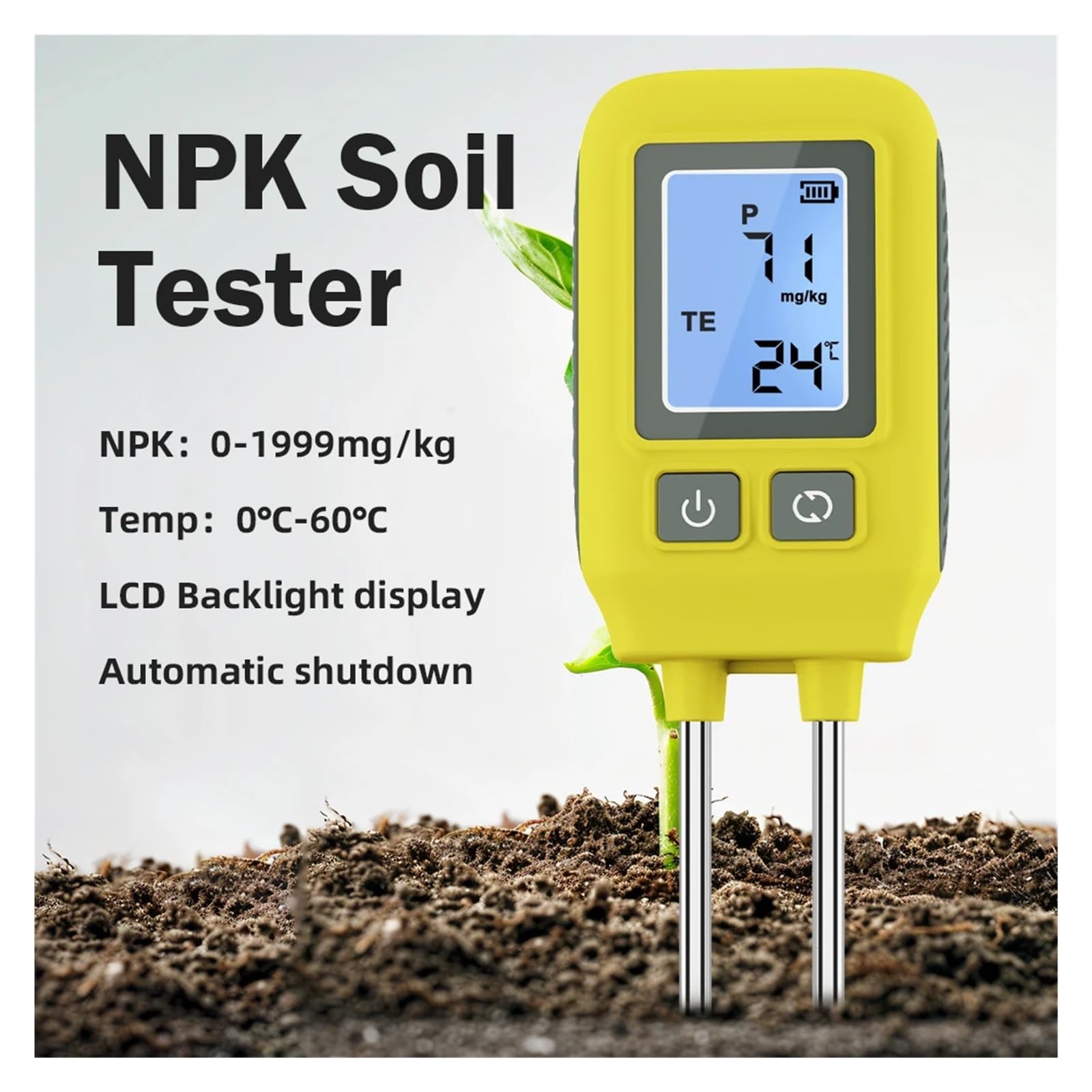 Boden-NPK-Analysator, Nährstoffmessrät, 0-1999 /kg Stickstoff, Phosphor, Kalium, Temperatur, Bodentester for die Landwirtschaft, Bodenmessrät