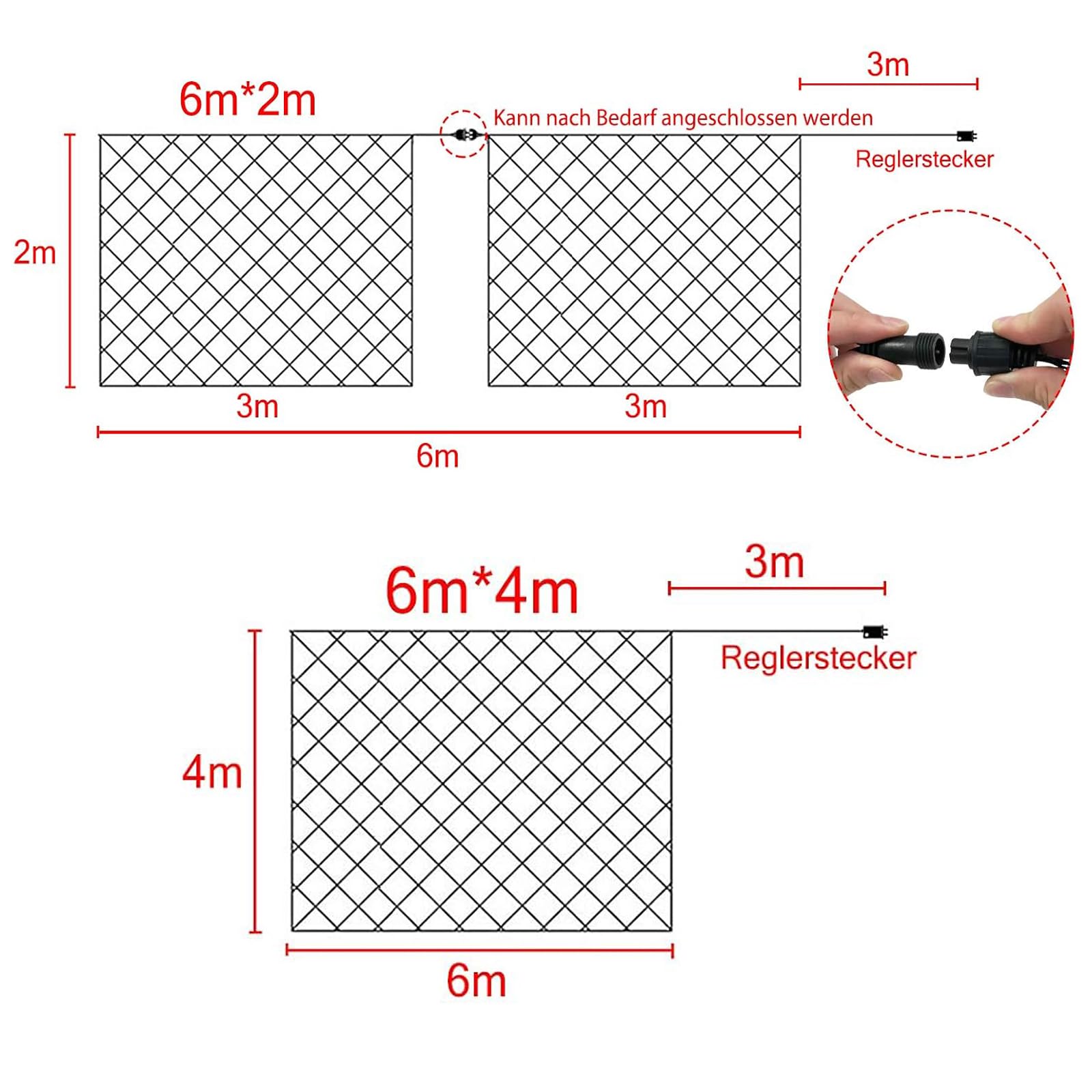 Lichternetz für Innen und Außen, 6x4m Warmweiß LED Lichterkette Wasserdicht IP44 mit 8 Beleuchtungsmoden Für Garten,Balkon,Zimmer,Hausdeko,Party und Weihnachtsdekoration