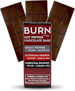 BURN Hot Pepper Chocolate Bars with Ghost Pepper, Scorpion Pepper and Carolina Reaper – Includes 3 Spicy Chocolate Bars