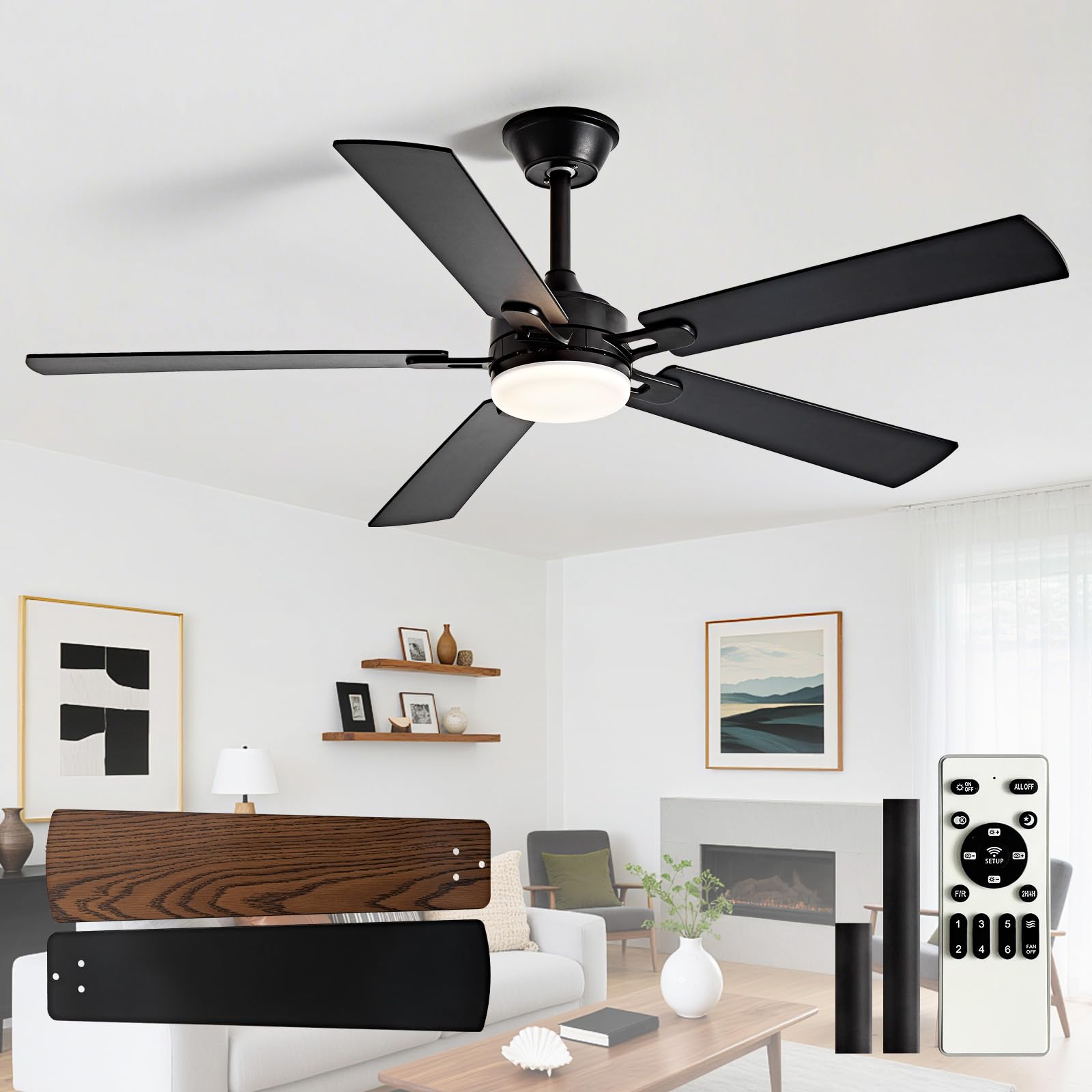 Depuley 52 Inch Ceiling Fans with Lights: Remote Control with 5 Blades