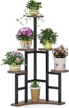 LITTLE TREE 6 Tiered Corner Plant Stand Indoor, Tall Plant Shelf Flower Stand Multiple Potted Plant Holder Rack for Living Room Balcony Garden, Rustic Brown