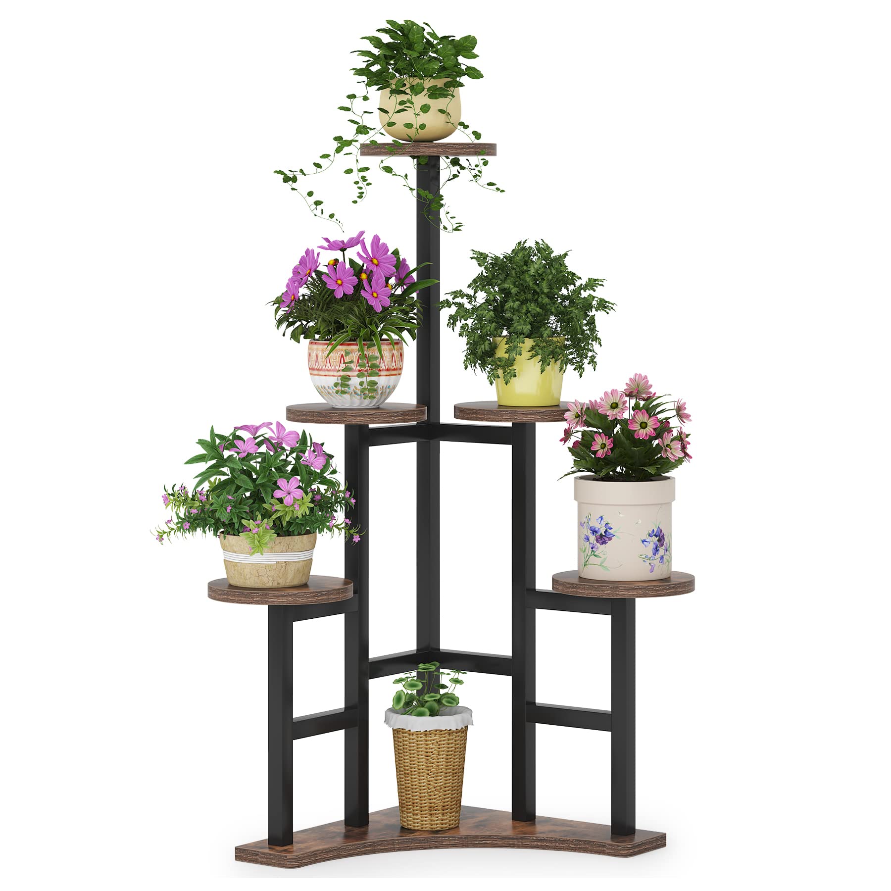 LITTLE TREE 6 Tiered Corner Plant Stand Indoor, Tall Plant Shelf Flower Stand Multiple Potted Plant Holder Rack for Living Room Balcony Garden, Rustic