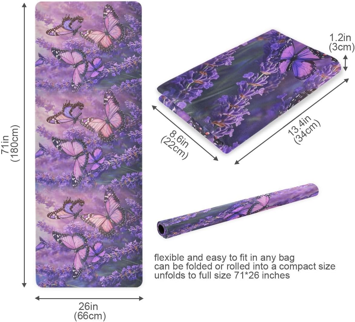 ALAZA Lavender Butterflies Spring Yoga Mat Non Slip Fitness Exercise Mat, Workout Mat for Yoga, Pilates and Floor Exercises