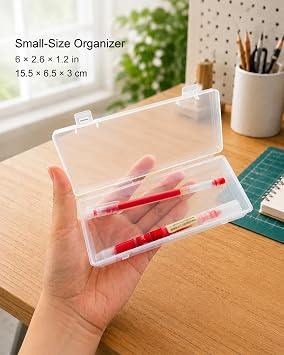 6 Clear Hinged-Lid Plastic Boxes, 15.5 x 6.5 x 3 cm