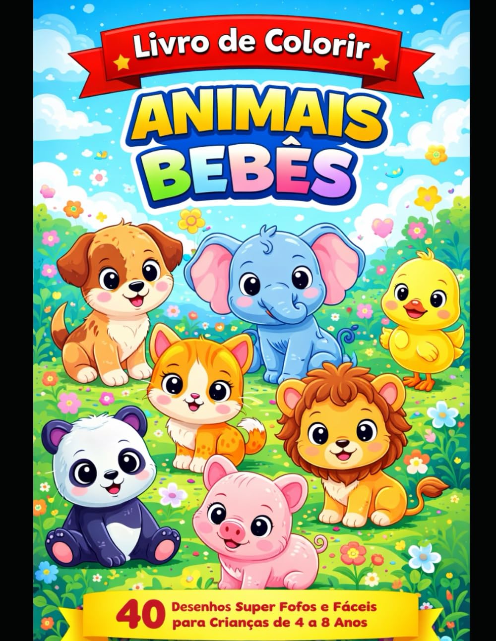 Livro de Colorir de Animais Bebês para Crianças: 40 Desenhos Super Fofos e Fáceis para Crianças de 4 a 8 Anos