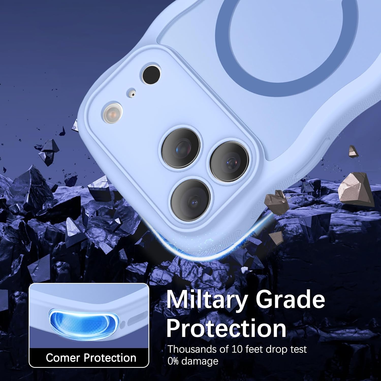 BENTOBEN Magnetic for iPhone 17 Pro Max Case, Cute Wavy [Full Camera Protection][Compatible with MagSafe] Matte Anti-Slip Bumper Women Girls Boys Protective Cover for 17 ProMax 6.9", Mist Blue - Image 8