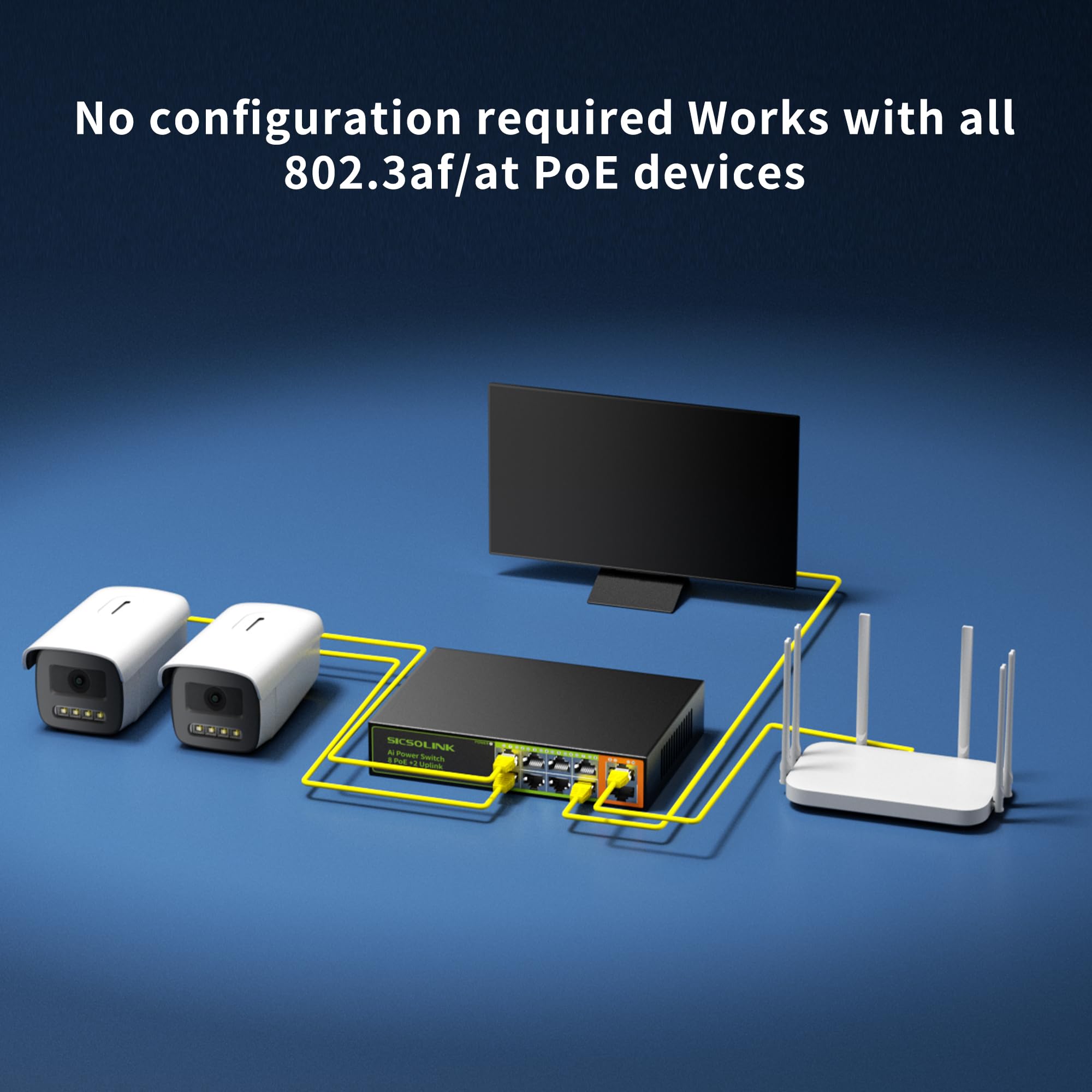 Commutateur Ethernet PoE+ à 8 ports avec 2 ports montants, conforme à la norme 802.3af/at, puissance totale de 120 W, 100 Mbps, capacité de commutation de 20 Gbit/s, commutateur réseau non géré pour