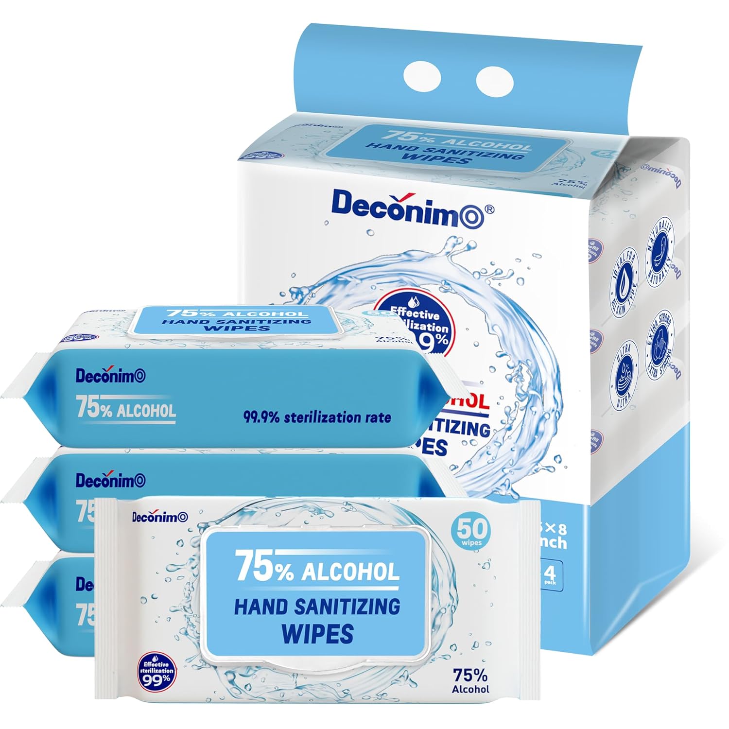 Advanced Large 75 Alcohol Hand Sanitizing Wipes 4 Packs of 50 200 Wipes - Each Wipe Size 6