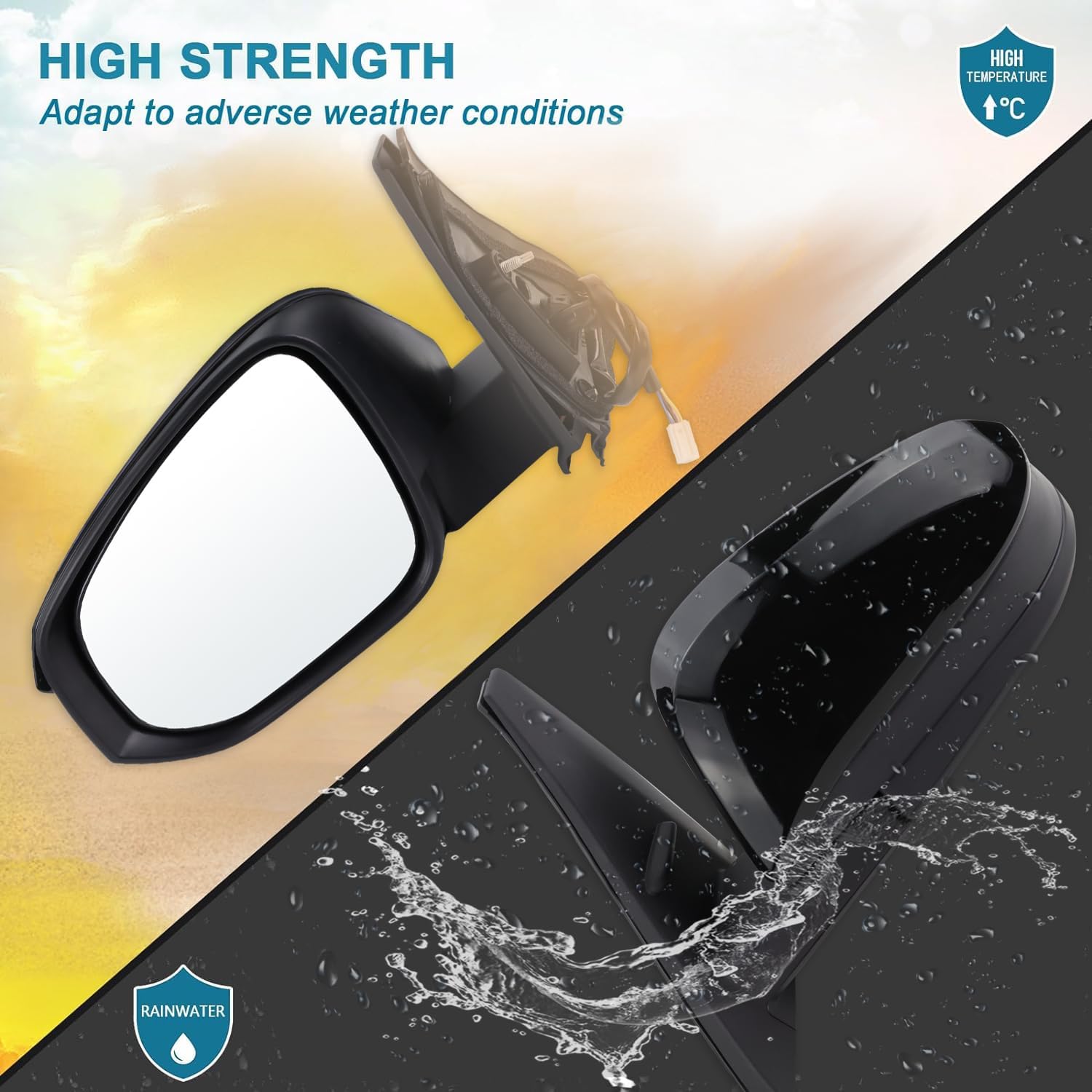Left Driver Side Mirror Compatible With 2014-2025 Toyota 4Runner With Manual Folding Power Glass Heated Black Replace#87940-35B60(5Pins)