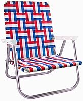 Vista 9 de Lawn Chair USA - Silla de tejido de cinchas (silla para playa con respaldo alto, patrón Isla Marina con posa brazos blancos)