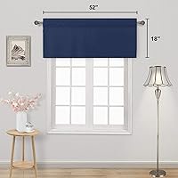 Vista 2 de DWCN Cenefa opaca para cocina, con bolsillo para barra, cortinas para ventana, sala de estar/sótano, 52 x 18 pulgadas de largo, 1 panel, azul oscuro
