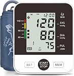 ARM-TYPE Electronic Blood Pressure Monitor Machine for Home Use, Automatic Digital BP cuff with Large LCD Display, 2x99 Memory, Adjustable Upper Arm Cuff 22-44cm (Black)