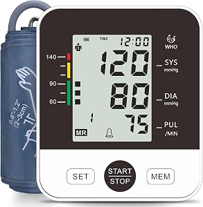 ARM-TYPE Electronic Blood Pressure Monitor Machine for Home Use, Automatic Digital BP cuff with Large LCD Display, 2x99 Memory, Adjustable Upper Arm Cuff 22-44cm (Black)