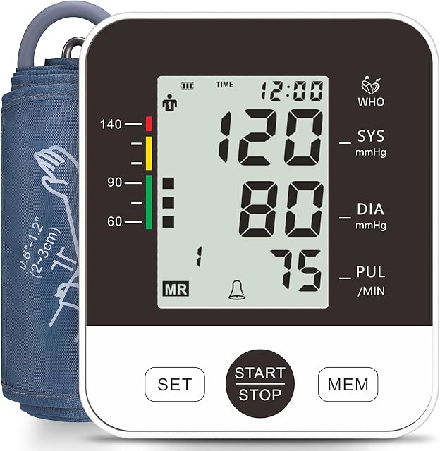 ARM-TYPE Electronic Blood Pressure Monitor Machine for Home Use, Automatic Digital BP cuff with Large LCD Display, 2x99 Memory, Adjustable Upper Arm Cuff 22-44cm (Black)