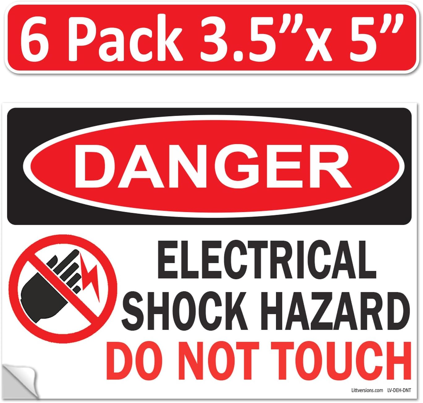 6 Pack 3.5"x5" Danger Electrical Shock Hazard Do Not Touch OSHA Warning Label Sign Decal 6 mil Laminated Engineer Grade UV Protected Red Black White ANSI NFPA 127016