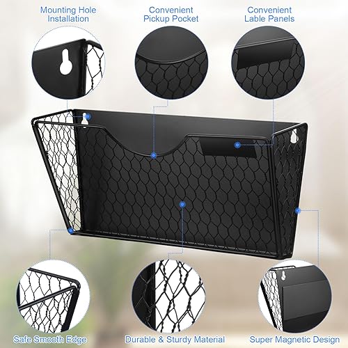 Miniatura 3 de Geyoga Paquete de 2 soportes magnéticos para archivadores, paquete de 4 soportes magnéticos para lápices, soporte magnético para archivos,