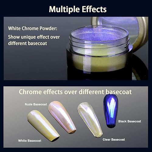 Miniatura 4 de Allstarry Polvo de uñas cromado de unicornio, pigmento de polvo de uñas de perla blanca iridiscente de sirena Aurora, polvo de hadas brillante para