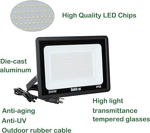 Miniatura 3 de Paquete de 3 luces de inundación LED de 200 W, impermeable IP66 para exteriores, luz de seguridad brillante de 24000 lúmenes, lámpara exterior,