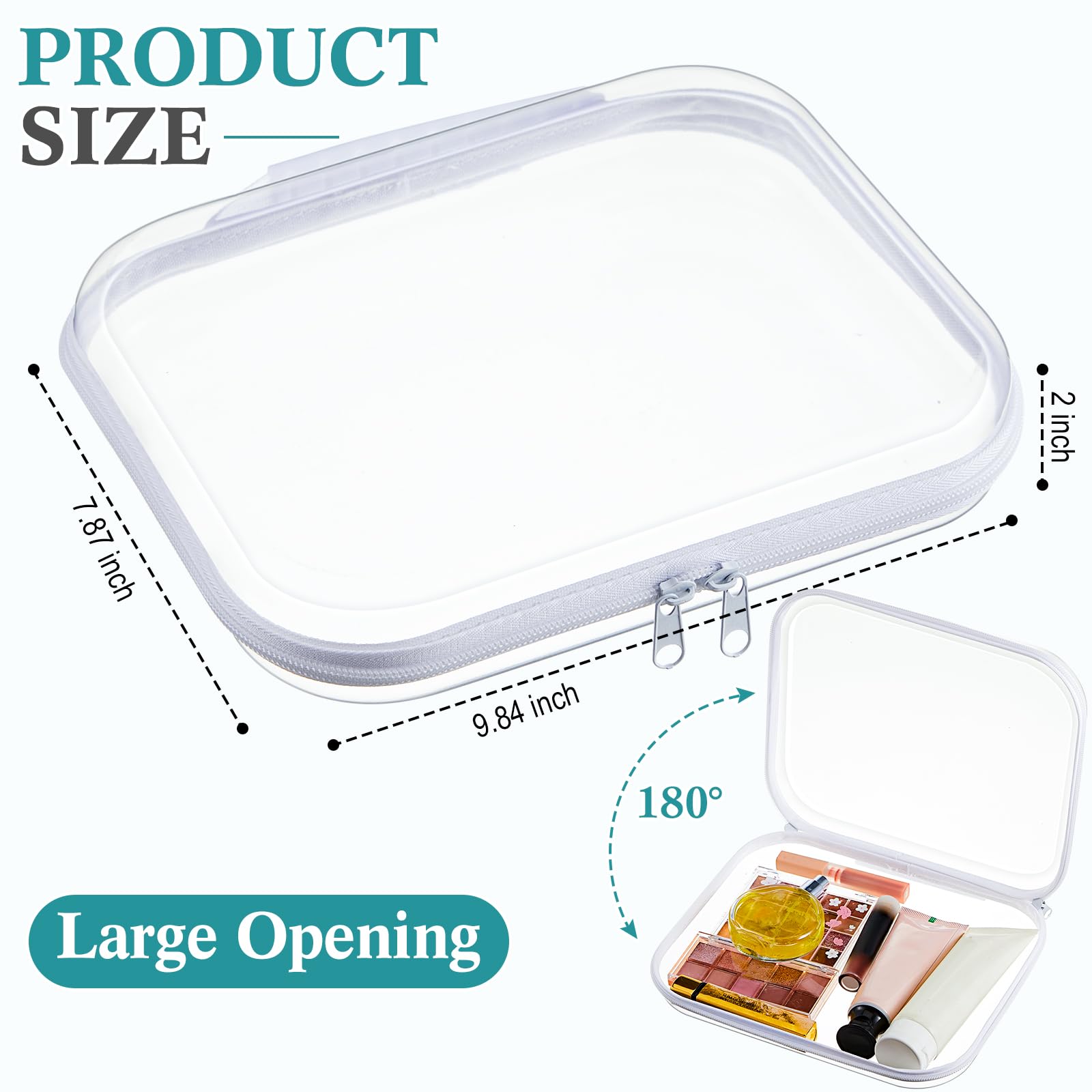 Sanwuta 4 Pcs Clear Hardshell Zipper Case with Handle Hard Plastic Pouches Toy Storage Bins Transparent Cases for Snacks, Cosmetic, Building Blocks, Puzzles(9.8 x 7.9 x 2 Inches,White)