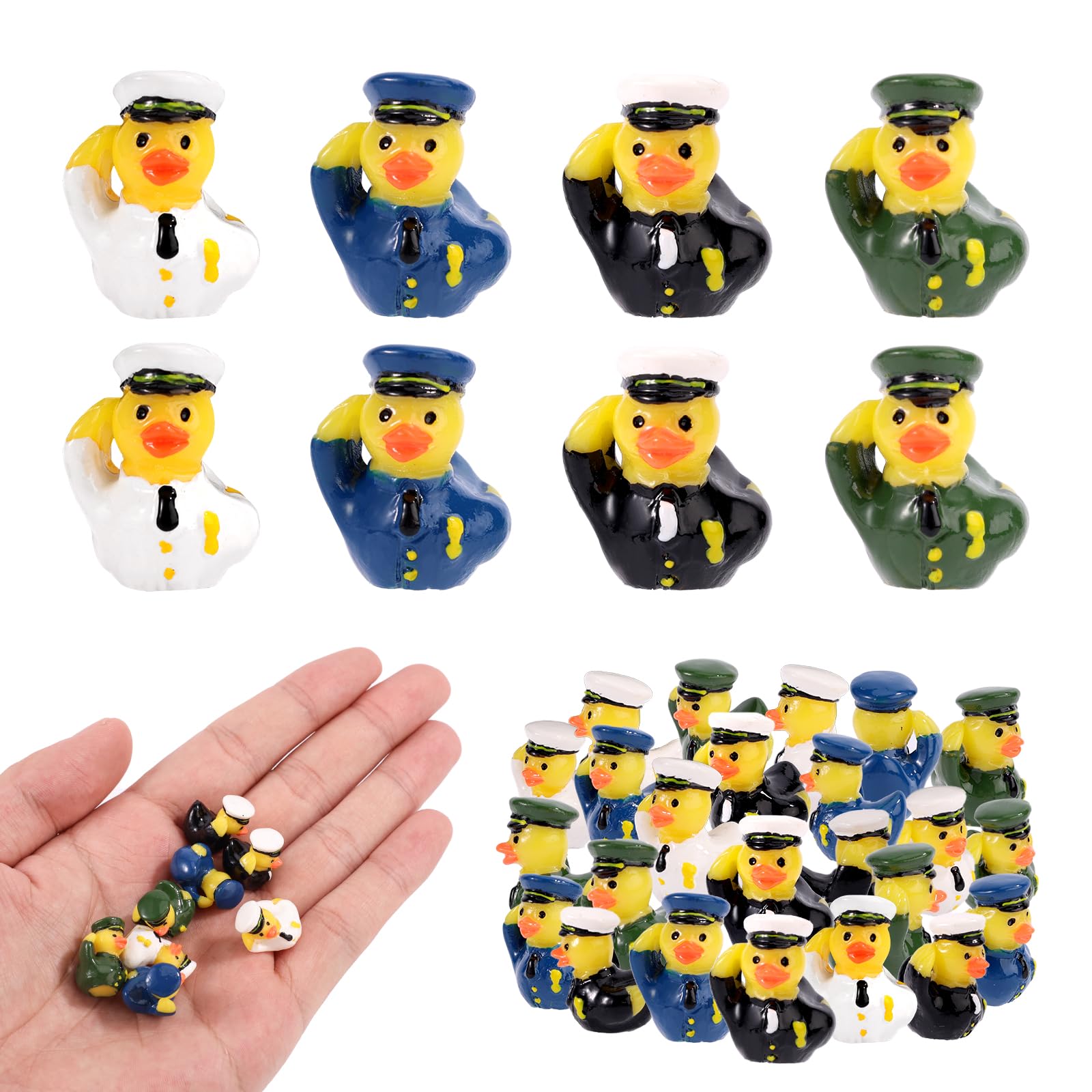 Lyreh 40pcs Mini Veteran Tribute Ducks, Resin Miniature Military Soldier Ducks Small Tiny Funny Uniform Toys Practical Decoration Accessories for Micro Landscape Garden Home Car Party