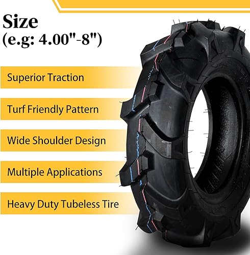 Miniatura 4 de MOTORHOT 4.00-8 - Neumáticos de jardín para tractor de 4.00 x 8, neumáticos de césped sin cámara 4PR paquete de 2