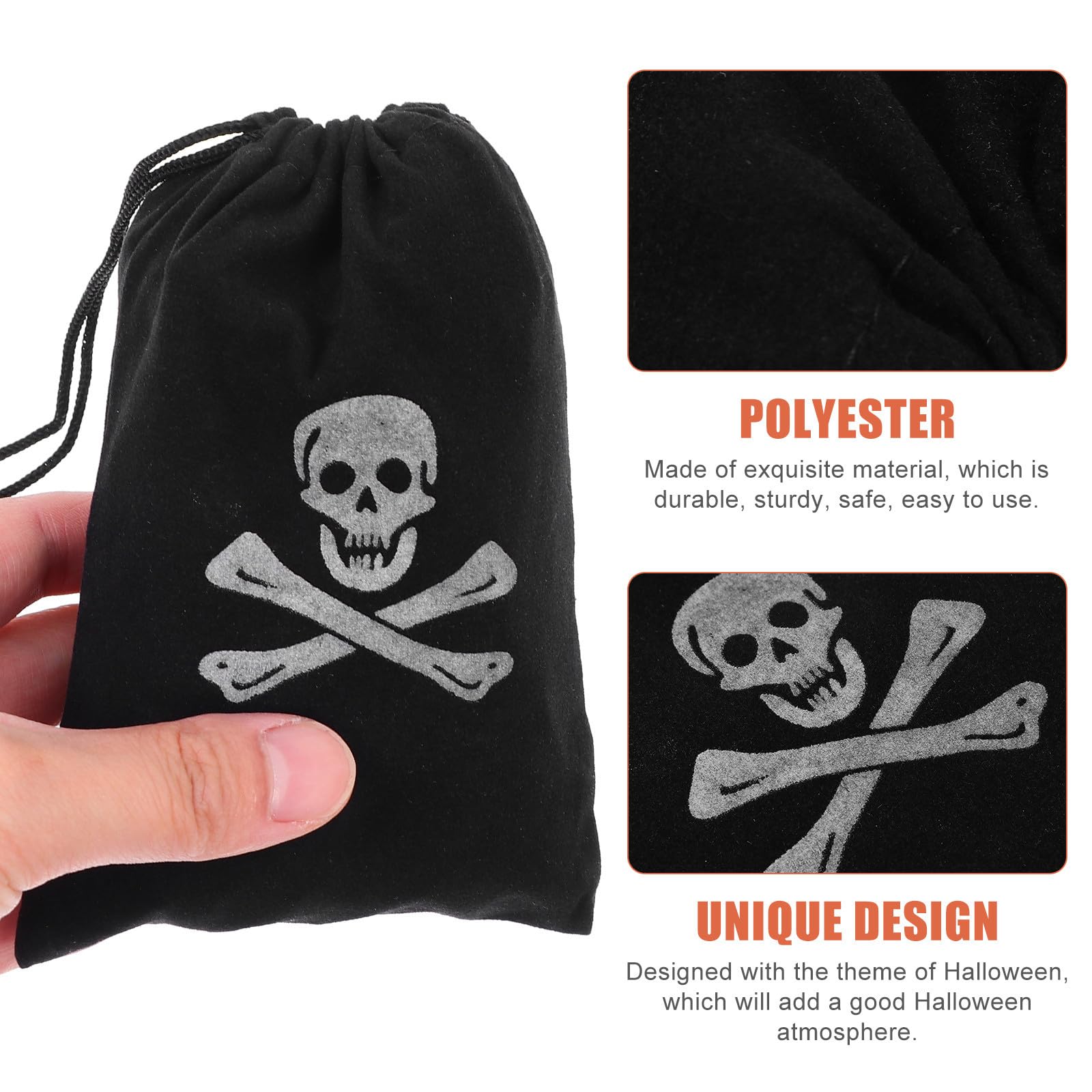 GALPADA 10 Stück Halloween Beutel mit Piratenmotiv Schwarzer Polyester Kordelzugbeutel für Süßigkeiten und Kleine Gegenstände für Halloween Partys