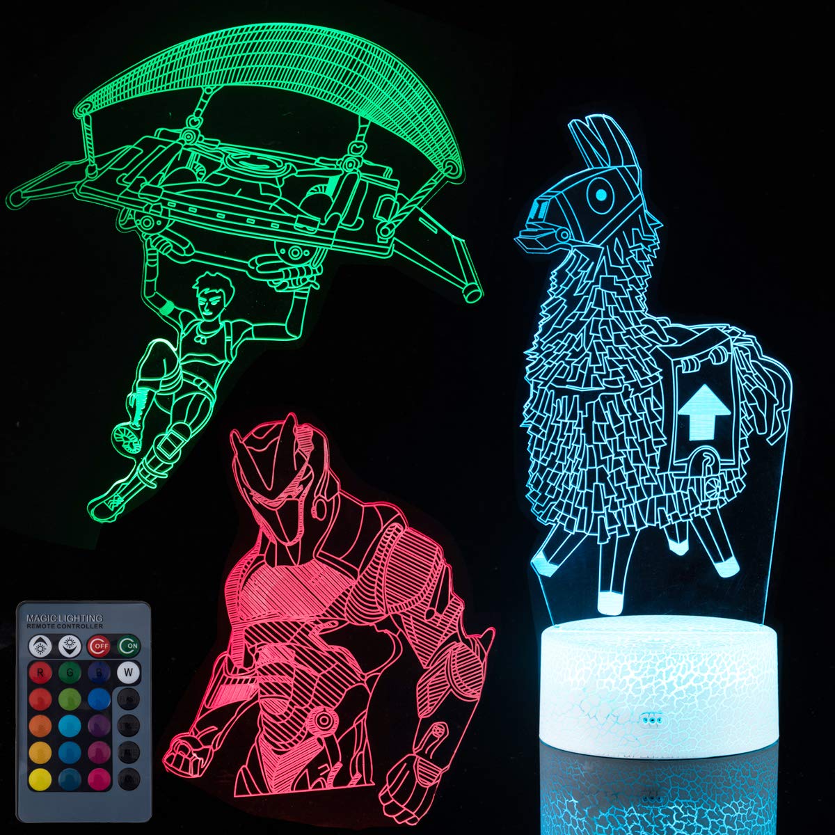 althiqahkey Llama 3D Night Light Illusion Table Lamp with 7 Color and 4 Changing Modes, USB Power/Touch Switch/with Remote Control for Room Decor,Kids's Toy and Gifts, 3 Pack