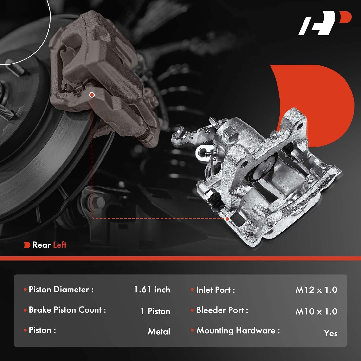A-Premium Disc Brake Caliper Assembly with Bracket Compatible with Select Volkswagen Models - Eos 2009-2010, L4 2.0L - Rear Left Driver Side