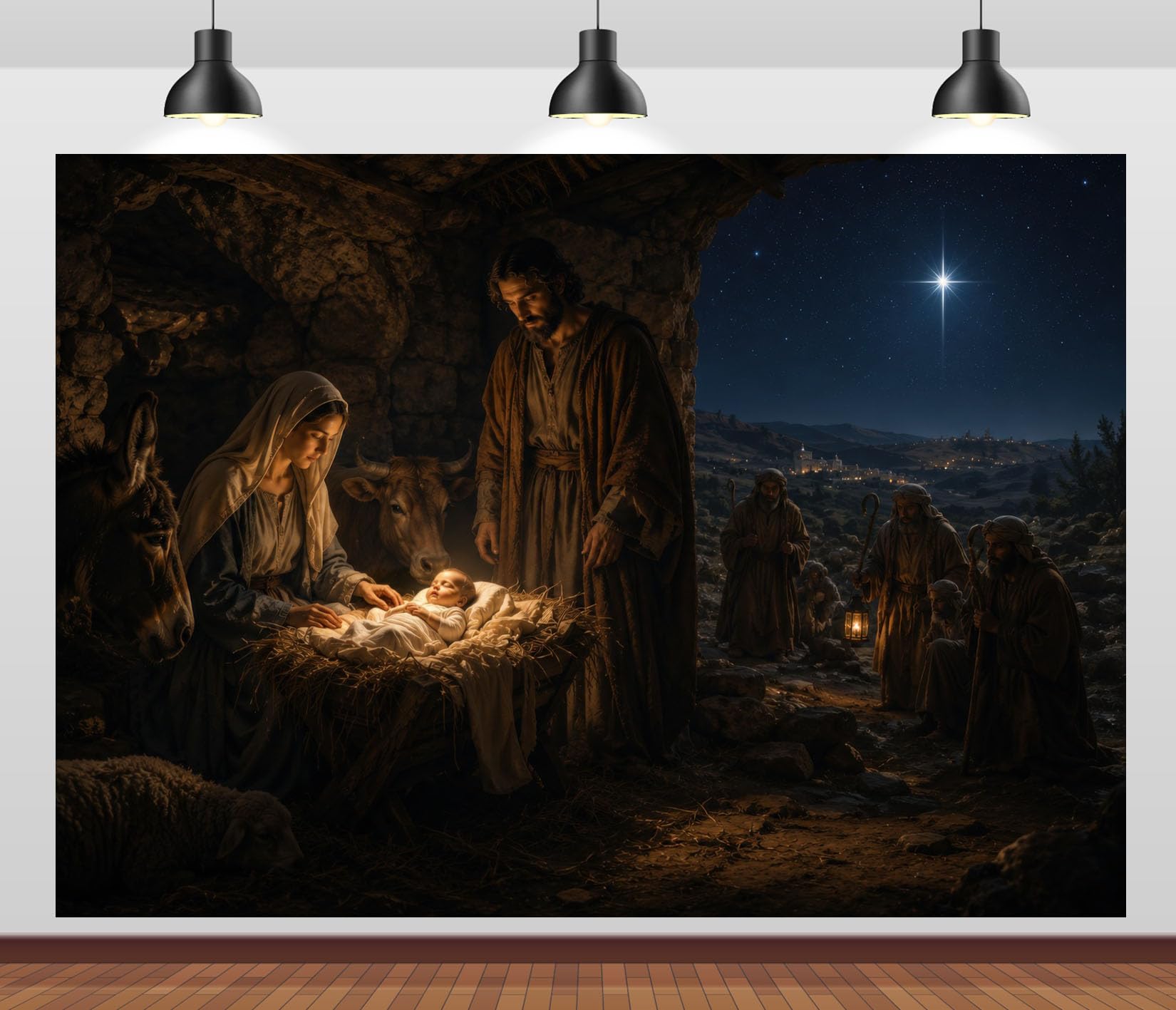 BELECO 4.6x3m Sfondo in tessuto scena Natività stella di Betlemme