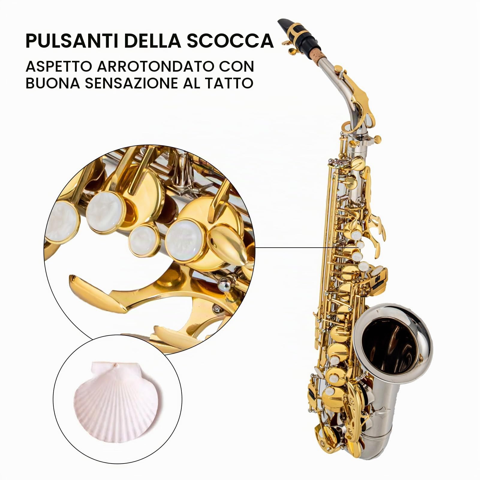 Alto Saxophone,Eb Sassofono contralto Ottone E Flat Sax 802 Tipo di chiave Strumento a fiato con asta di pulizia Guanti di stoffa Cinturino Custodia imbottita