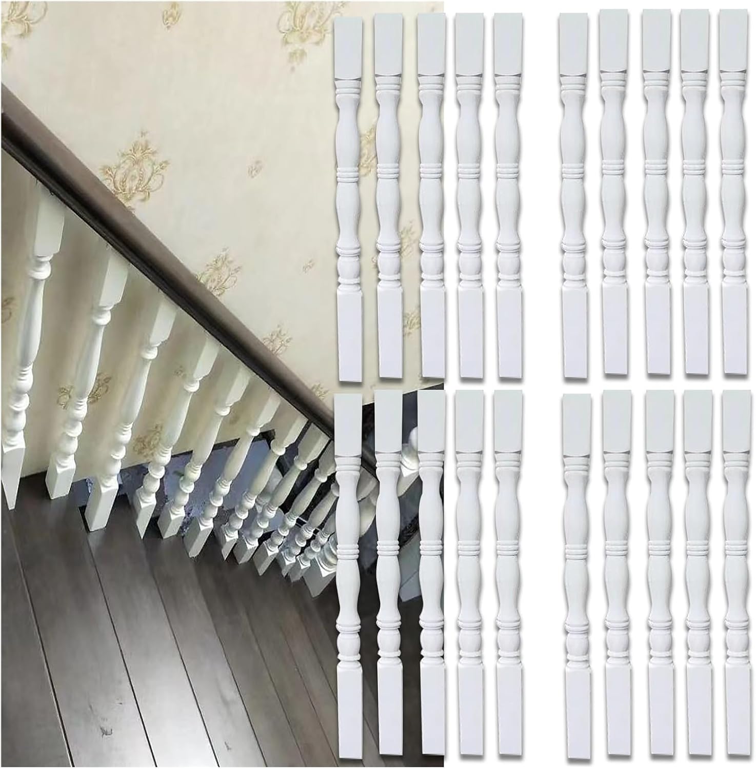 Indoor Stair Railing Kits Adjustable Wooden Baluster Posts, Baby Pets Safety Proof Staircase Balustrade for Apartment/Kindergarten/Hotel/Villas, 37.4inch High Handrail Support Bar, Facemount(2 Pieces)