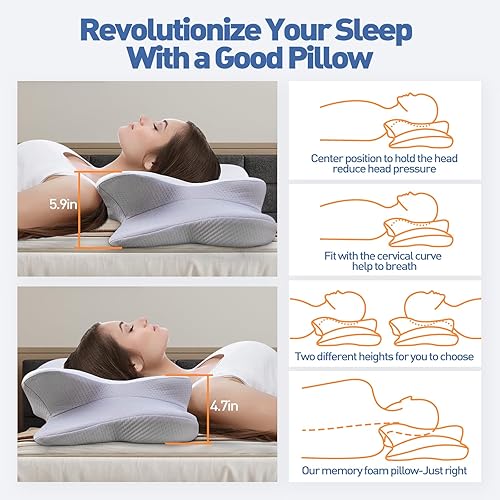 Miniatura 4 de Almohada cervical cervical para aliviar el dolor, almohada ergonómica para dormir de lado para soporte de cuello, almohada de contorno ortopédica