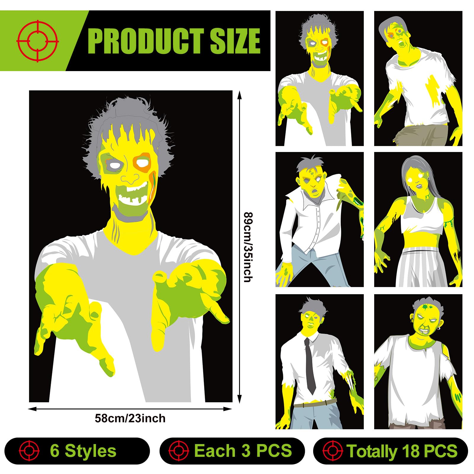 Poen 18 Pcs Large Zombie Paper Targets 23 x 35 Inch for Range - Fun Silhouette Targets for Outdoor Practice