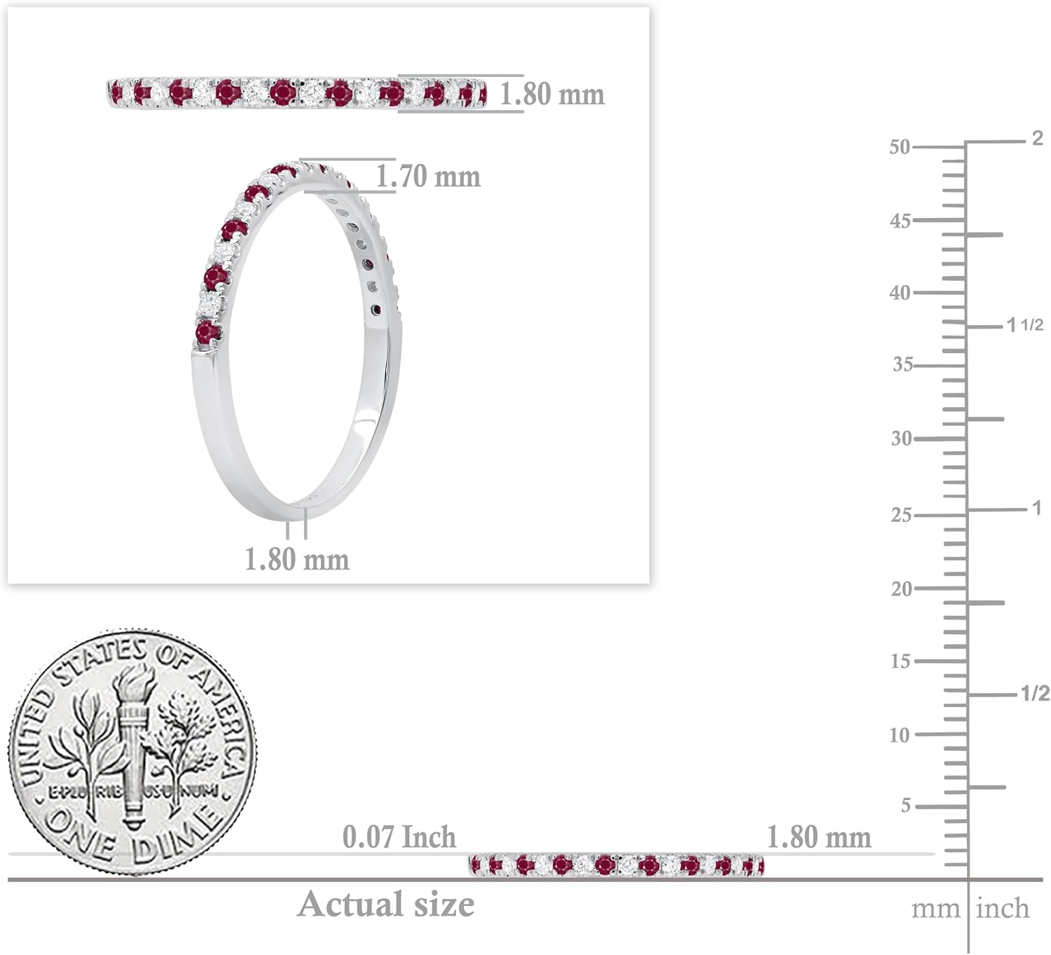 Dazzlingrock Collection Round Alternate Ruby & White Diamond Stackable Wedding Band for Women in 925 Sterling Silver