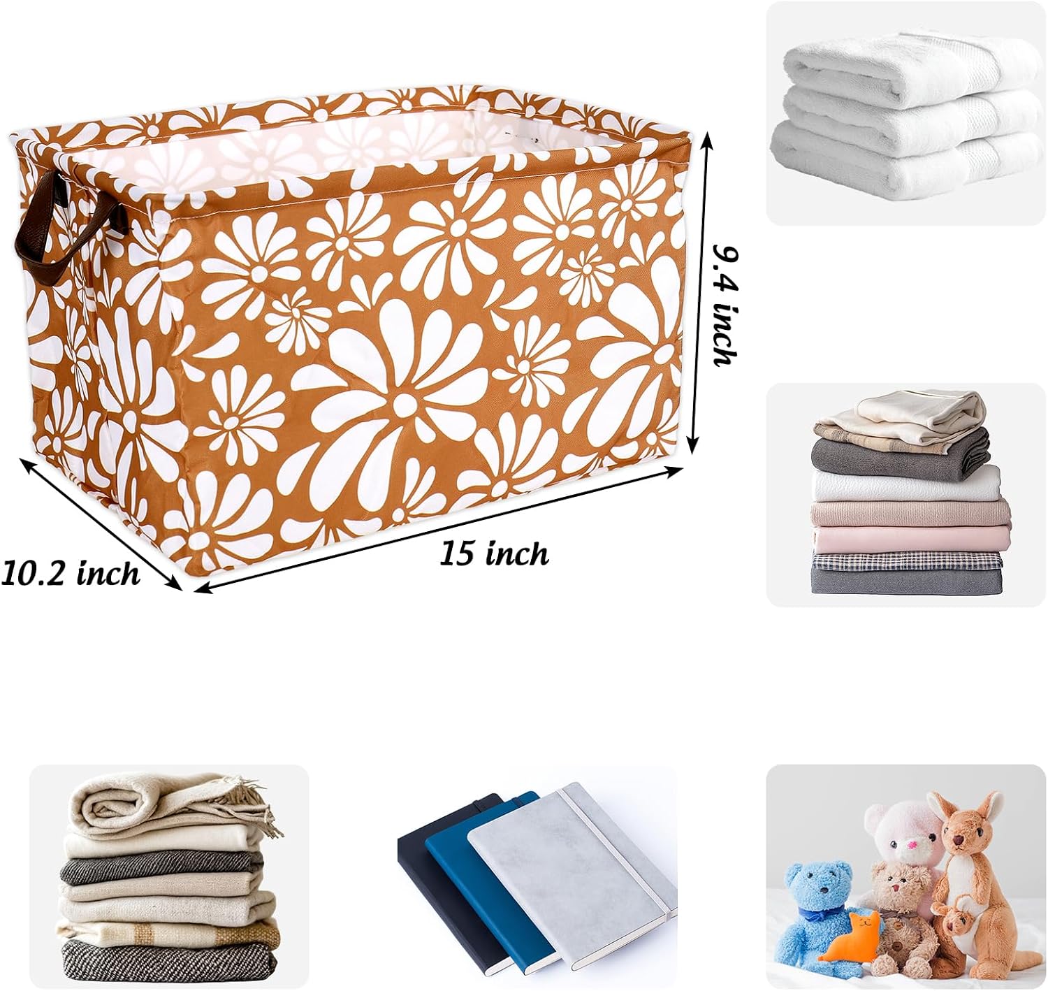 FYSUIMU 3Pcs Cielito Lindo Storage Basket Foldable Storage Box with Handle Platos De Barro Terracotta Flower Large Organizer Bin for Mexican Bedroom Shelves Closet Laundry