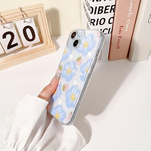Miniatura 5 de Funda compatible con iPhone 15 Plus, bonito diseño de flores de aceite transparente y fresa, para niñas y mujeres, TPU suave a prueba de golpes,