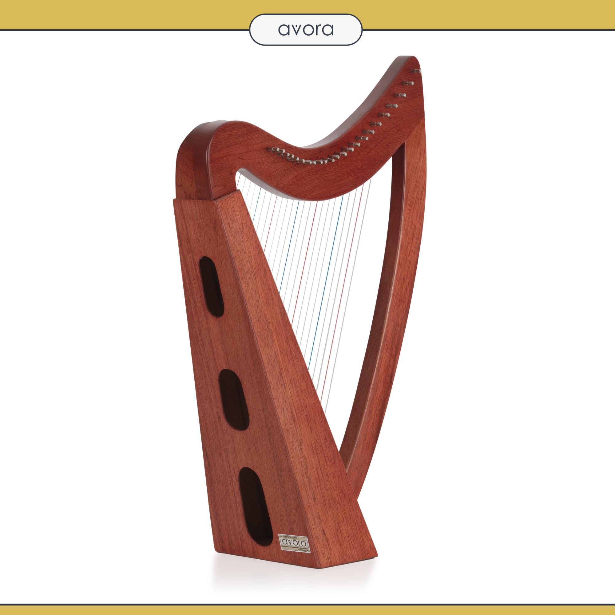 Avora Arpa Celtica 23 corde in mogano – artigianale con borsa, chiavi di accordatura, meccanismo a ganci – diatonica in Mi bemolle maggiore, leggera e compatta per uso flessibile.