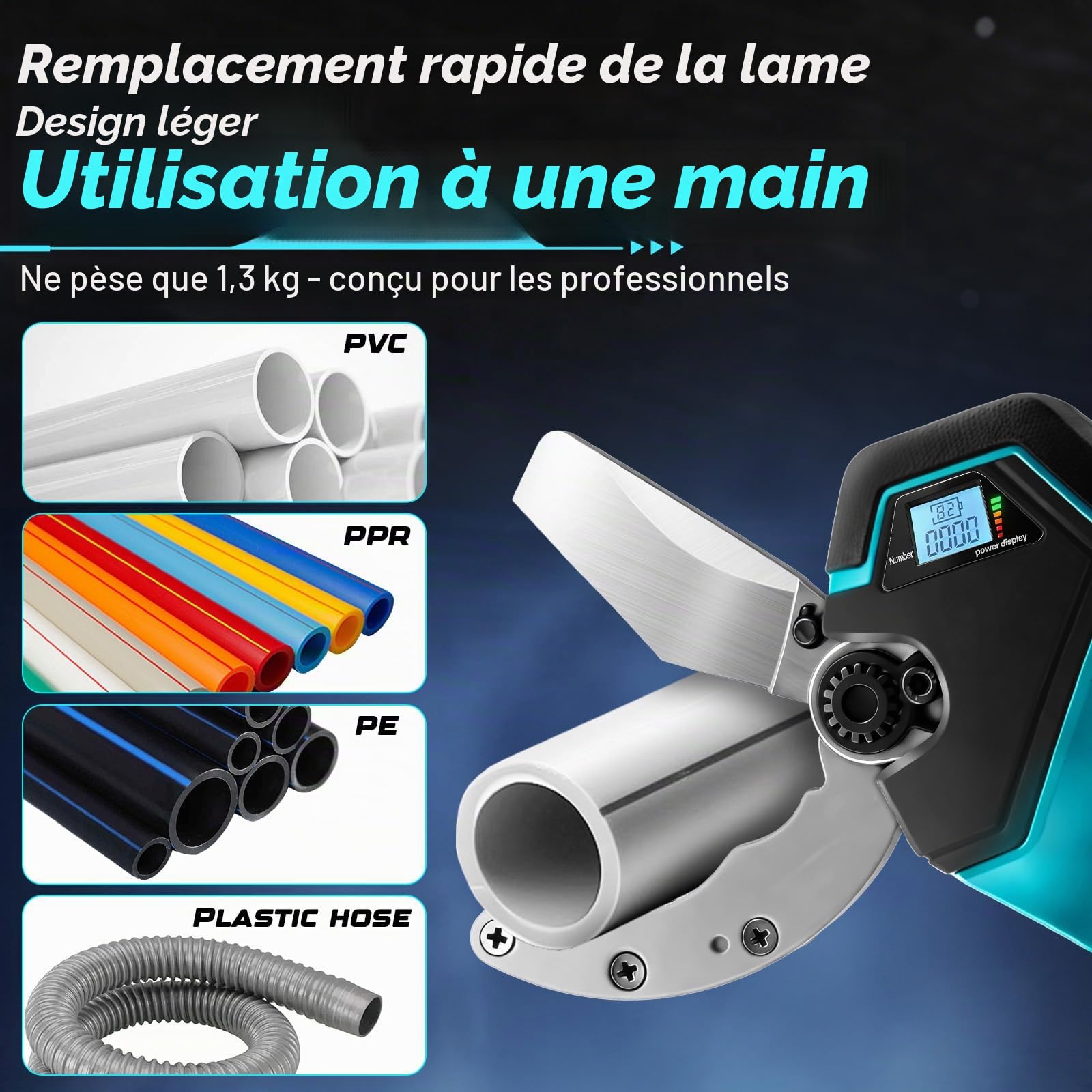 Coupe-Tube Électrique Sans Fil Compatible avec Makita 18V, Coupe-Tuyau Cisaille au Lithium avec Moteur Brushless pour PVC, PPR, PE, PEX Plastique, Outil de Coupe pour Plomberie (Sans Batterie)