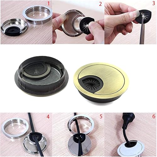 Miniatura 5 de HJ Garden 5 ojales de escritorio de metal de 2-38 pulgadas (2.362 in) para administrar y ocultar el cable de alambre, cubierta de agujero para