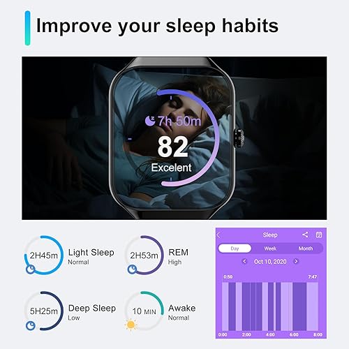 Miniatura 5 de Reloj inteligente para hombres y mujeres, responderhacer llamadas, reloj de fitness HD de 1.96 pulgadas con monitor de frecuencia cardíaca, monitor