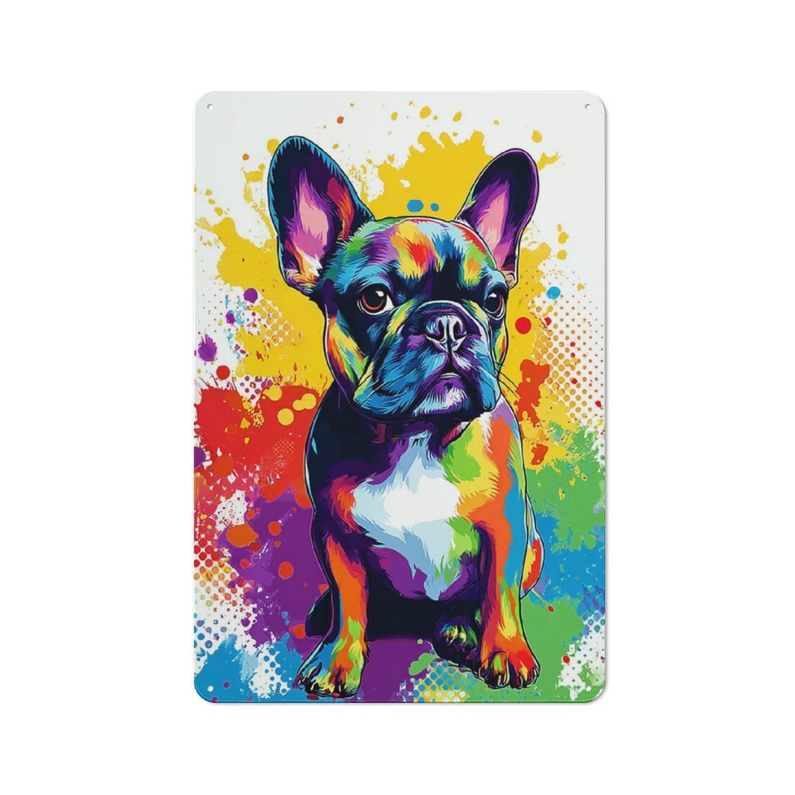 Junmoney Colorful French Bulldog Art Print -4 Decorative Tin Sign With Design 30X20cm, Farmhouse Cottage Wall Art For Farmhouse Kitchen, Pantry Or Dining Area