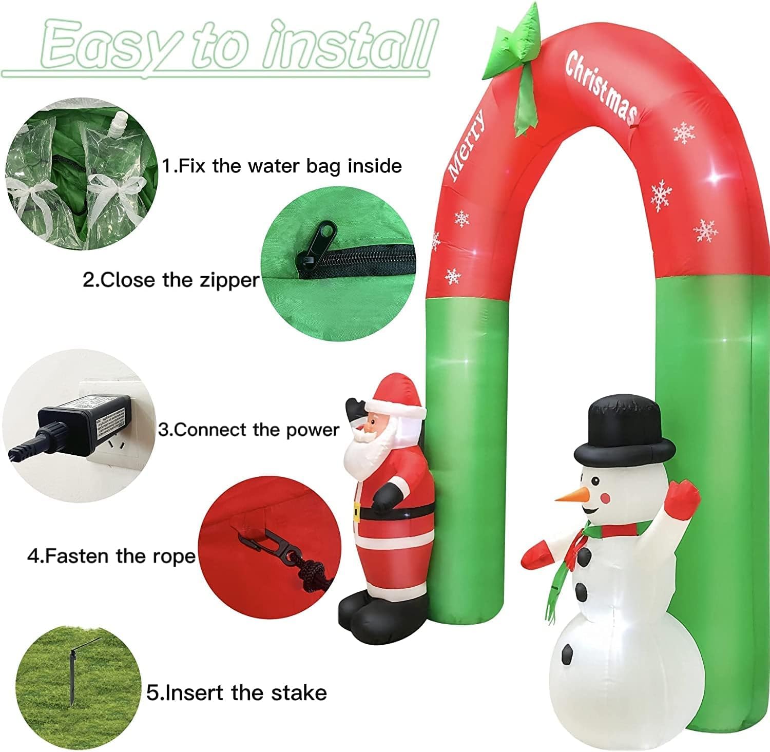 Arche de Noël avec Père Noël et Bonhomme de Neige, 2,4 m de Haut avec Lumières LED Arc Gonflable pour Extérieur, Intérieur, Jardin, Décoration de Cour et Disposition de Lieu