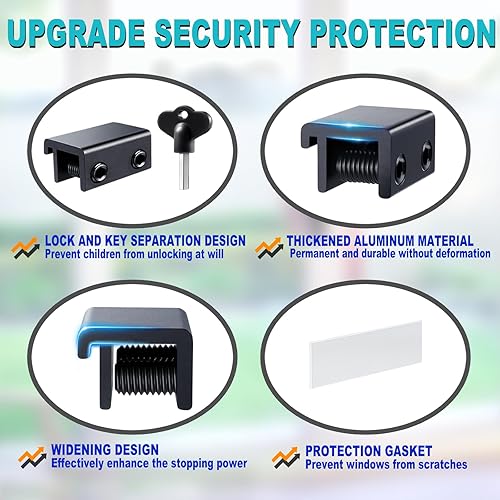 Miniatura 5 de Sliding Window Locks (6 Sets), Security Window Locks with Keys, Adjustable Aluminum Sliding Window Stops, Easy Installation Without Drilling, for